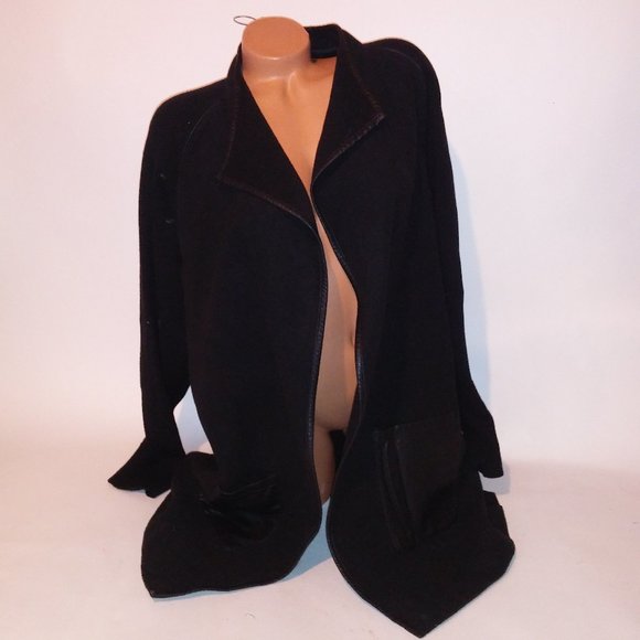Chicos Sweater Womens Size 2 Medium 12 Black Solid Draped Look Long Sleeve Jacke - Picture 1 of 16